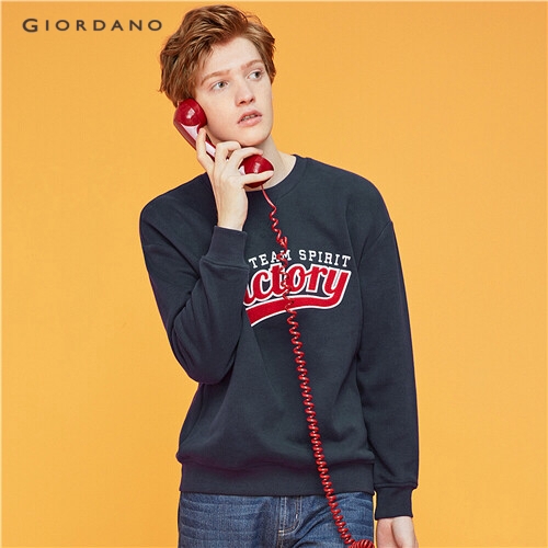 GIORDANO MEN Embroidery fleece-lined loose sweatshirt 01099782