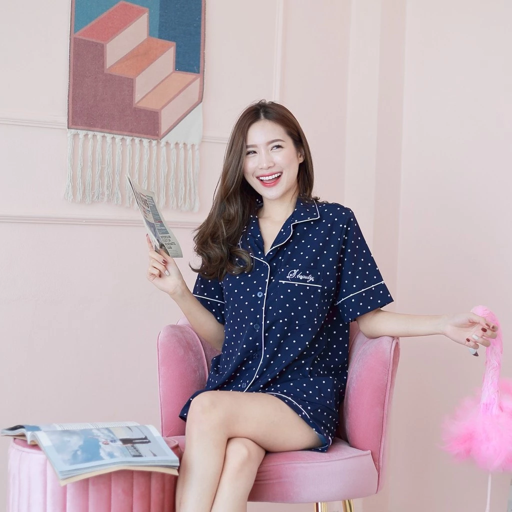 ชุดนอนผ้า Premium i Silk ลายจุด ชุดนอนผู้หญิง ชุดนอนน่ารัก ชุดนอนราคาถูก ชุดนอนไม่ได้นอน thumbnail 6