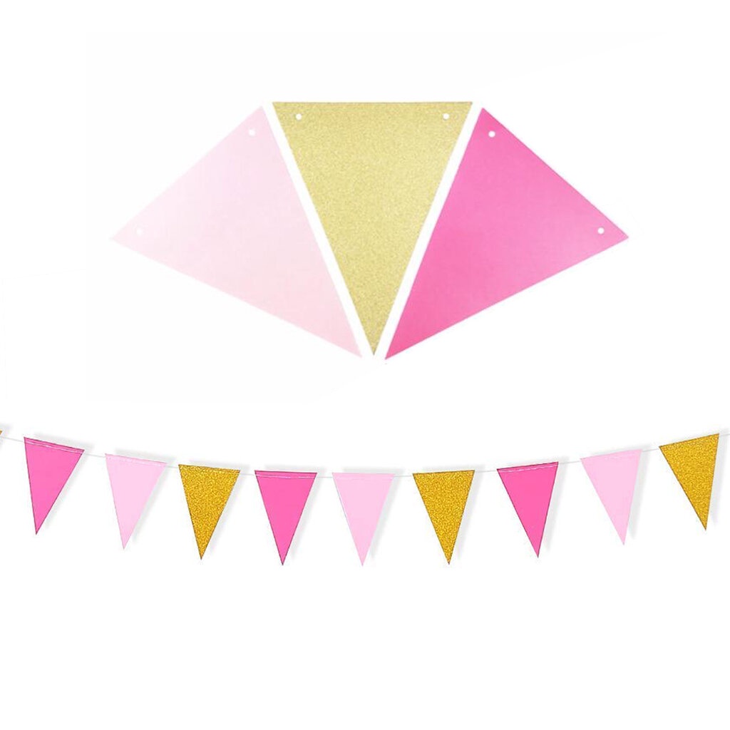 ธง Pink & Glitter Gold Triangle Party Flag | Shopee Thailand