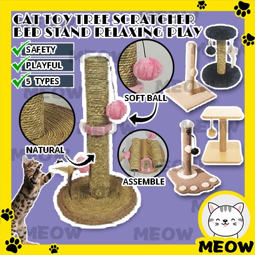 MEOW Cat Scratcher Sisal Scratching โพสต์ปีนเขาเล่นลูกแมวคอนโดเตียง Cat Tree Cat Tower Playhouse Mainan Kucing