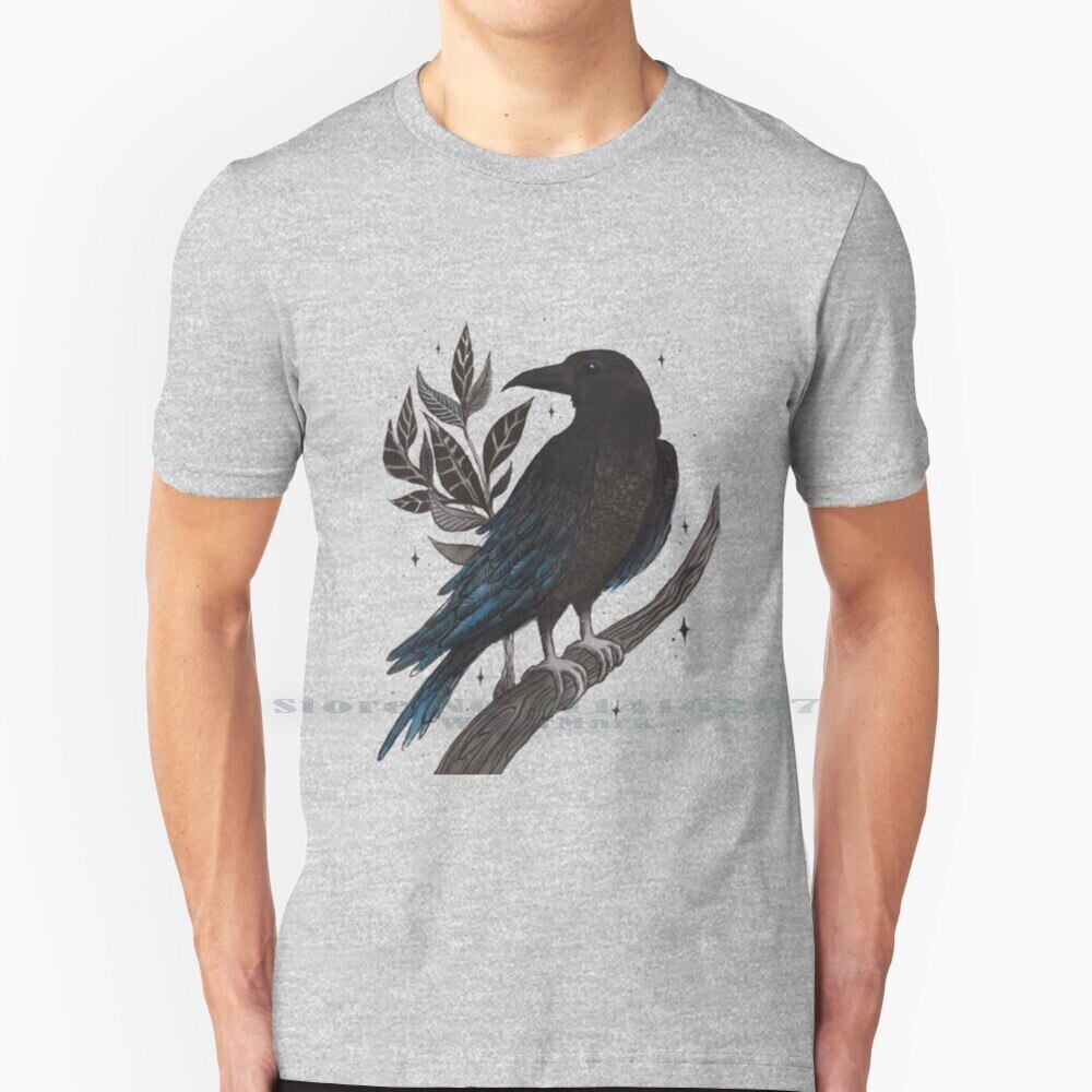 Raven T เสื้อผ้าฝ้าย 100% Inktober Ink Witchy Vibes Magic Magical Bird ฤดูใบไม้ร่วงฤดูใบไม้ร่วงฤดูใบ