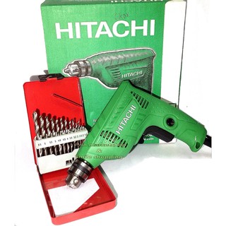 Hitachi สว่านไฟฟ้า2หุน รุ่นD6VA+CORBAดอกสว่าน เจาะเหล็ก13ตัว/ชุดมิล1.5-6.5mm