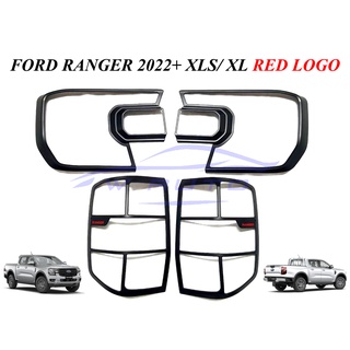 (1ชุด) ครอบไฟหน้า + ท้าย ฟอร์ด เรนเจอร์  XLS XL ปี 2022 2023 2024 สีดำด้าน โลโก้แดง FORD RANGER ครอบไฟท้าย ของแต่งรถ