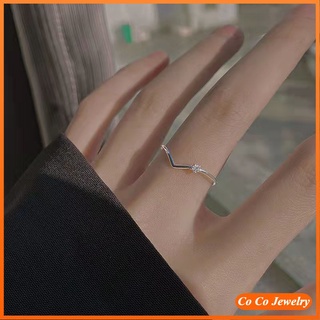 Cocojewelry แหวนเงิน 925 รูปตัว V ประดับเพชร ปรับได้ สไตล์เกาหลี