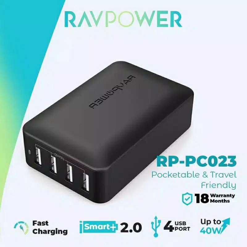RAVPower RP PC023 เครื่องชาร์จตั้งโต๊ะ Axindo อย่างเป็นทางการ USB 40W 4 พอร์ต