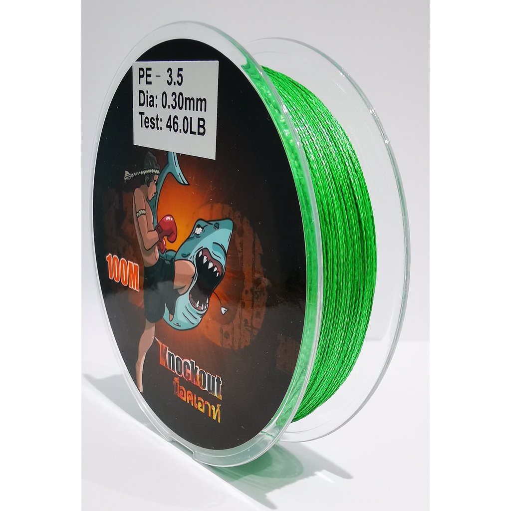 1-2วัน(รวดเร็วทันใจ) Knock out ของดี ต้องลอง สาย PE น็อคเอาท์ ถัก 4 สีเขียว  เหนียว ทน ยาว 100 เมตร 