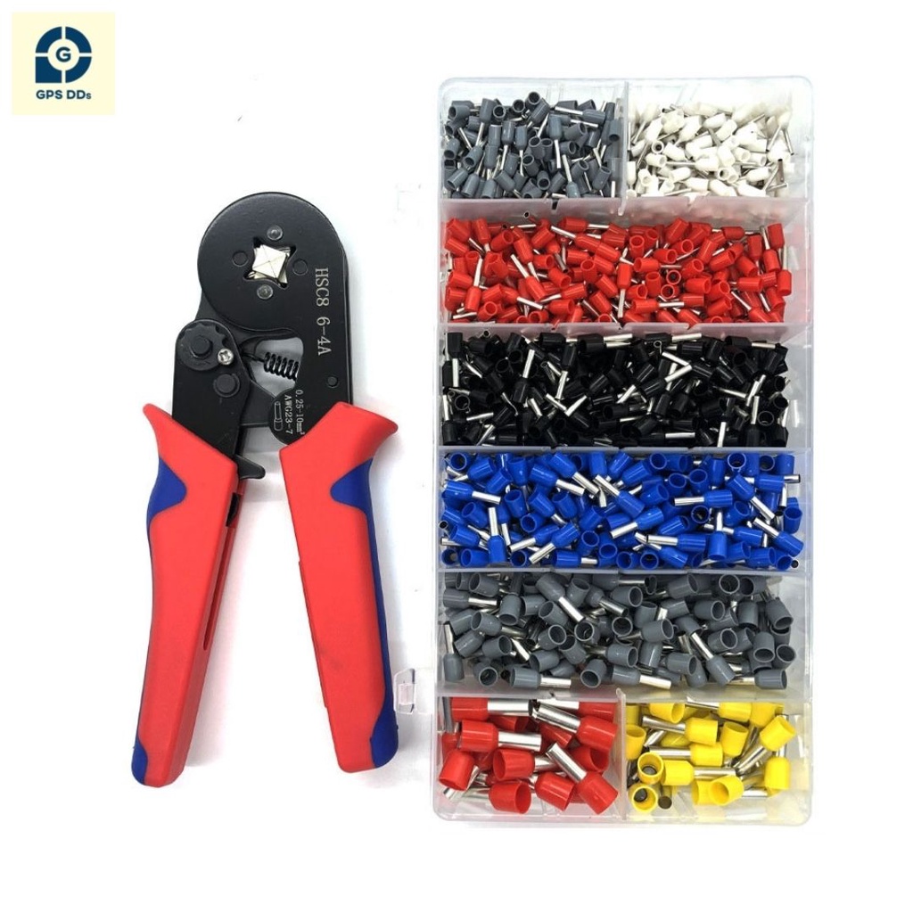 SinoTrack คีมย้ำสลิปเข้าปลายสายไฟ HSC8 6-4A (Wire ferrules End sleeves) แบบสี่เหลี่ยม พร้อมสลิปต่อสายไฟ จำนวน 1250 ชิ้น
