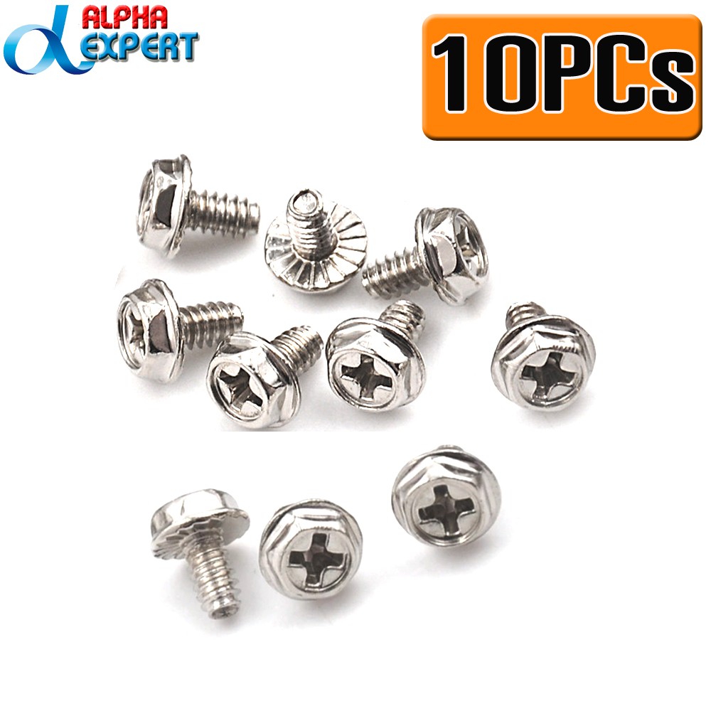 น็อตคอมพิวเตอร์ 10PCs Toothed Hex 6/32 Computer PC Case Hard Drive VGA Motherboard Mounting Screws 10X6mm(Black,Silve)