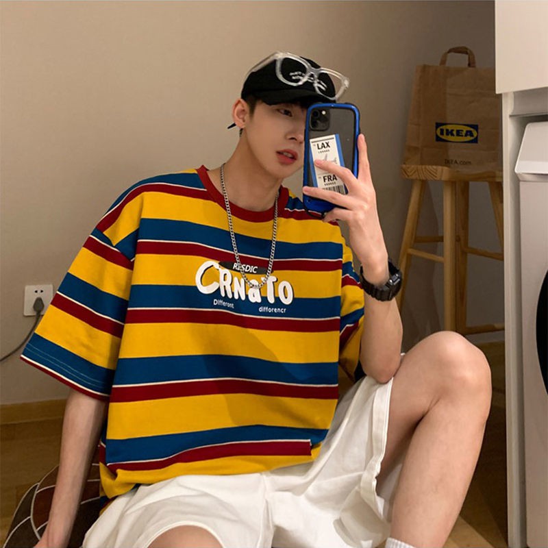 Boy.shop  เสื้อยืดสลับแถบสีจี๊ดจ๊าดโดนใจวัยรุ่น  ใส่ได้ทุกเพศทุกวัยจัดไปวัยรุ่น