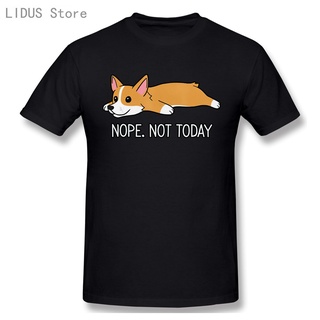 เสื้อยืดผ้าฝ้ายเสื้อยืดแขนสั้น ผ้าฝ้าย พิมพ์ลาย Nope Not Today Corgi สําหรับผู้ชายL XL  XXL 3XL