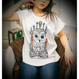 เสื้อแฮนด์แมด ลาย Owl สีขาว