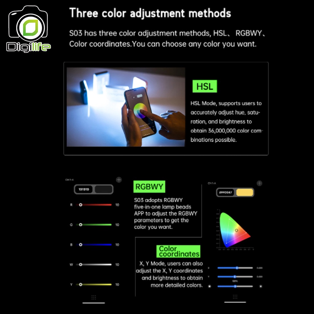 Weeylite S03 RGB Mini LED Video Light  ปรับอุณภูมิสีได้ 360สี สำหรับถ่ายรูป , วิดีโอ , ไลฟ์สด , Vlog , Live streame