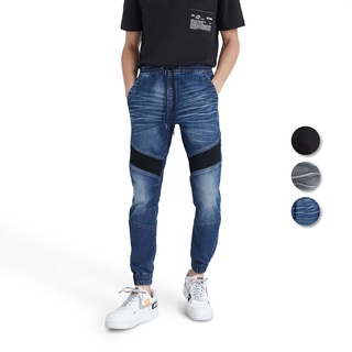 DAVIE JONES กางเกงจ็อกเกอร์ ยีนส์ เอวยางยืด ขาจั๊ม สีกรม สีดำ สีเทา Drawstring Denim Joggers in navy black GP0110BK GP0111NV GP0112GY