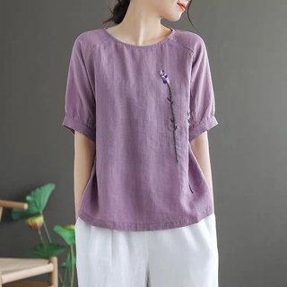 เสื้อลําลองปักลายดอกไม้ทรงหลวมสําหรับผู้หญิง