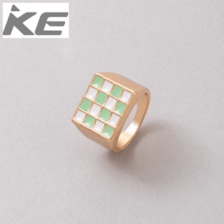 Jewelry Drip Plaid Square Ring Checkerboard Geometric Colorblock Ring for girls for women low