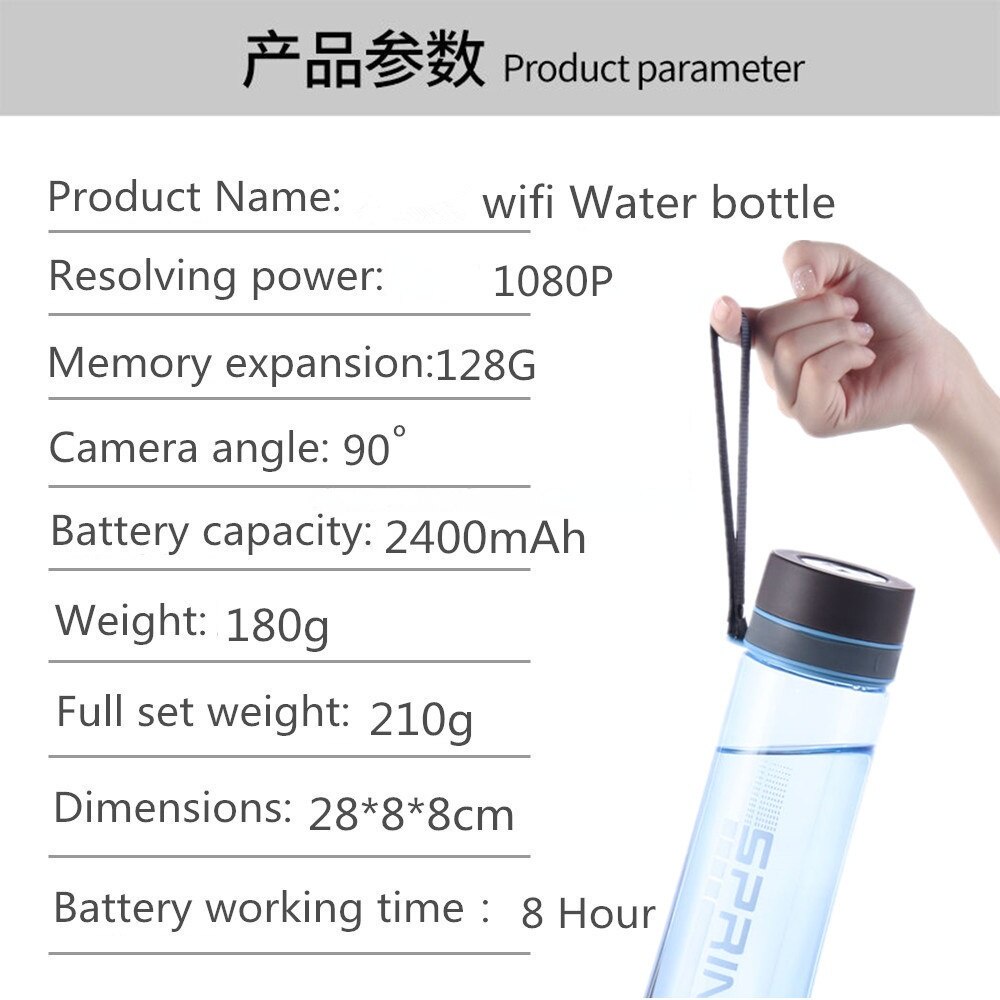กล้อง Full HD 1080P พร้อม Wifi Mini กล้องแบบพกพาถ้วยน้ําสํานักงานกล้องขวดน้ําไร้สาย Nanny Cam