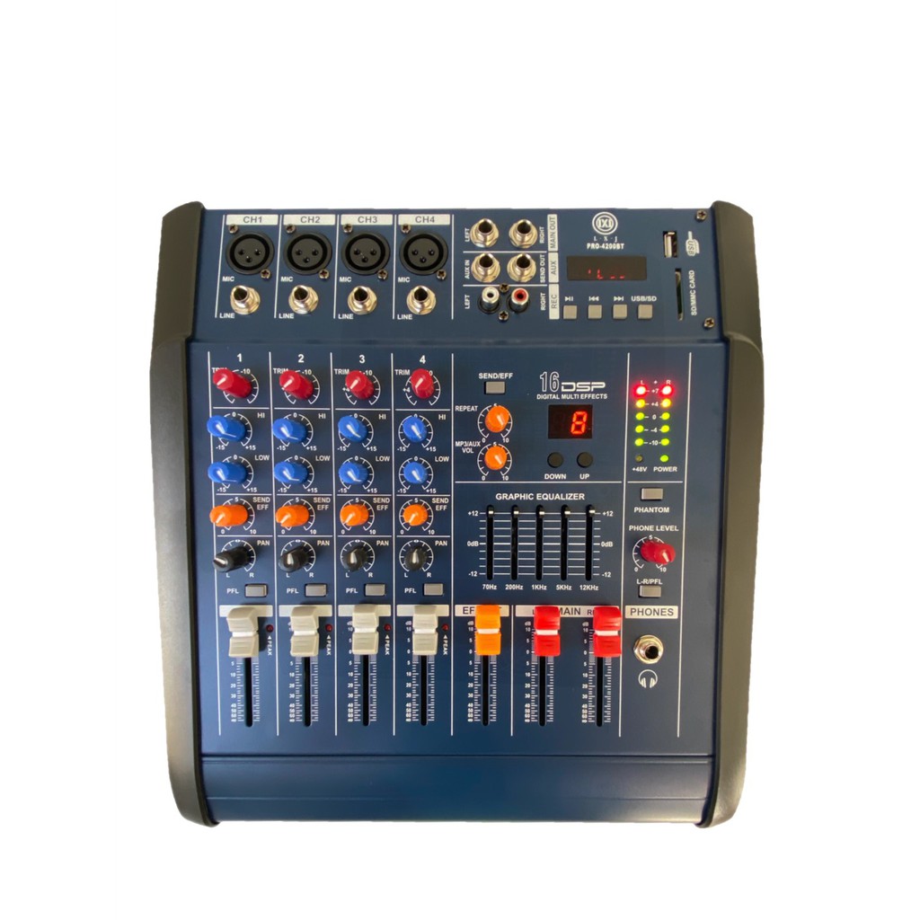 LXJ เพาเวอร์มิกเซอร์ ขยายเสียง500วัตต์ MRS 4CH มีบลูทูธ  รุ่นไหม่LXJ PRO-4200BTสีฟ้า