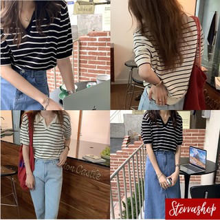 Sterrashop - Polo stripe knit top