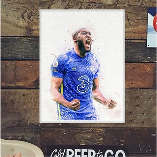 โปสเตอร์ ผ้าแคนวาส โรเมลู ลูกากู (2) เชลซี Romelu Lukaku Chelsea ภาพวาด ศิลปะ นักบอล นักฟุตบอล