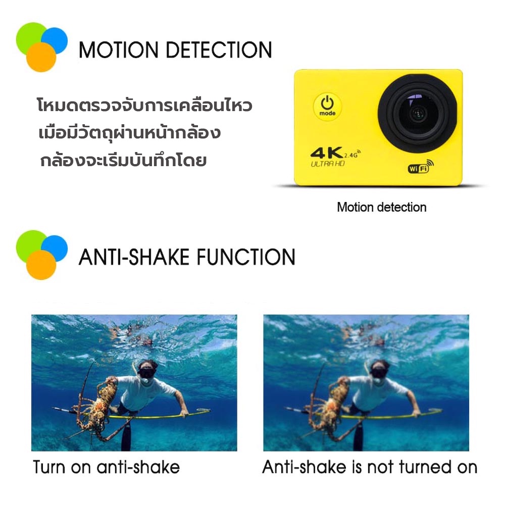 🇹🇭Ekcam กล้องกันน้ำwifiถ่ายใต้น้ำ กล้องกลางแจ้ง กล้อง Action Camera 4Kกล้องติดหมวกกันน็อค แถมอุปกรณ์เสริมเป็นโหล DV Cam