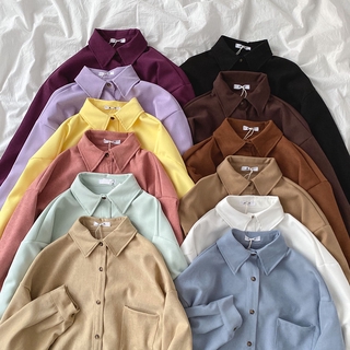 เสื้อเชิ้ตแขนยาว แบบหนา ทรงหลวม โอเวอร์ไซซ์ สไตล์เกาหลี สําหรับผู้หญิง