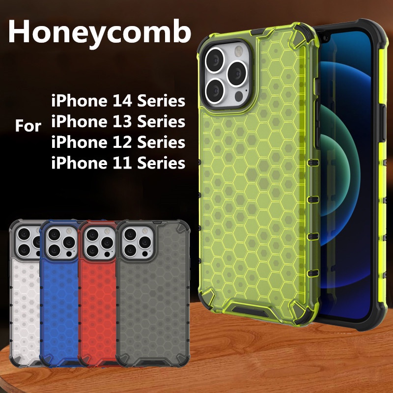 Honeycomb Armor Shockproof Case For Iphone 11 12 13 14 Pro Max Soft Bumper Hard Clear Phone 0086