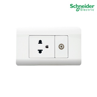 Schneider Electric ชุดปลั๊กเต้ารับ 3ขา มีกราวด์+เต้ารับโทรทัศน์ 75โอห์ม ขนาด 1ช่อง พร้อมฝาครอบสีขาว I ZENcelo I PlugOn