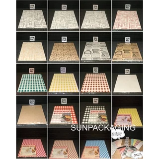 กระดาษห่อเบอร์เกอร์พิมพ์ลายสำเร็จรูป กระดาษรองขนม กระดาษรองเบเกอรี่(100 ใบ/แพ็ค) 12x12 นิ้ว