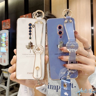 เคส Oppo Reno 2 2F เคส 7 6Z 3 4 5 Pro 2Z เคสโทรศัพท์สายรัดข้อมือลาย Maple Leaf สุดหรู + เชือกเส้นเล็กฟรี