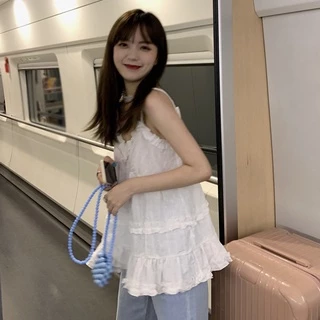 เสื้อสายเดี่ยวลําลอง คอวี แขนกุด สีพื้น สไตล์เกาหลี สําหรับผู้หญิง สายสปาเก็ตตี้ คอวี