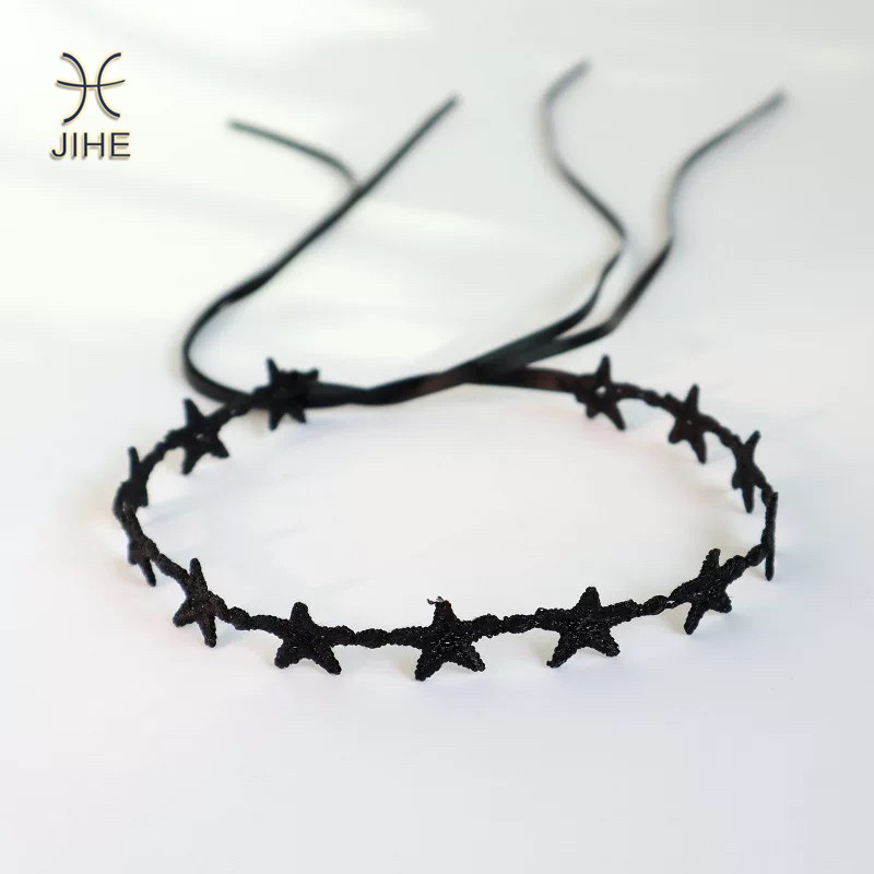 【JIHE】สร้อยคอโชคเกอร์ โซ่ ไหปลาร้า โบว์ดาวห้าแฉก สีดํา เครื่องประดับแฟชั่น สไตล์ญี่ปุ่น และเกาหลี