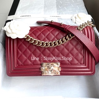 New chanel boy 10 red burgundy light gold hardware  Microchip plate