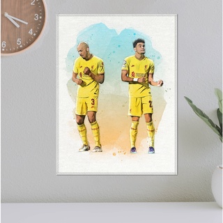 โปสเตอร์ ผ้าแคนวาส Luis Diaz + Fabinho นักเตะ ลิเวอร์พูล ภาพวาด ศิลปะ นักบอล นักฟุตบอล