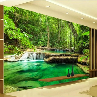 วอลเปเปอร์พื้นหลัง ลายป่าไม้ สีเขียว 3D สําหรับตกแต่งห้องนอน ห้องนั่งเล่น