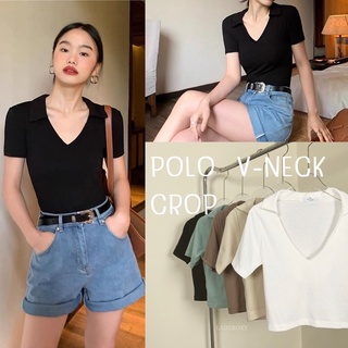 เสื้อคอโปโล คอวี เเขนสั้นผ้าคอตตอล เนื้อนิ่ม ใส่สบาย polo v-neck