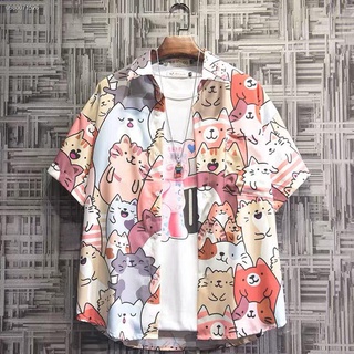 🌼🌼เสื้อฮาวายไซส์ใหญ่ เสื้อลายดอกสงกรานต์ ☃◕❉เสื้อฮาวาย ญี่ปุ่น Tide แบรนด์ฤดูร้อนแขนสั้นเสื้อดอกไม้ชายนักเรียนเกาหลีรุ