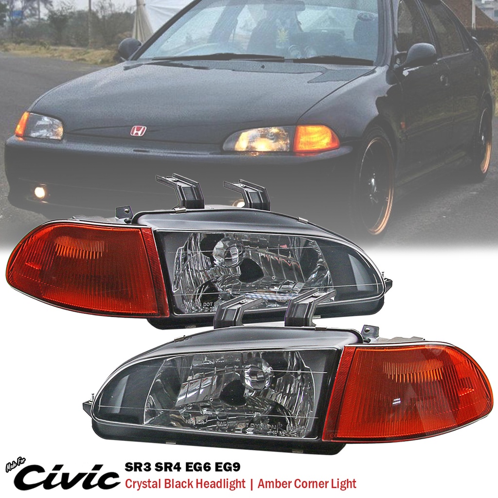 Honda Civic SR4 SR3 EG6 EG9 1992-1995 คริสตัลสีดําไฟหน้าโคมไฟมุมโคมไฟมุม