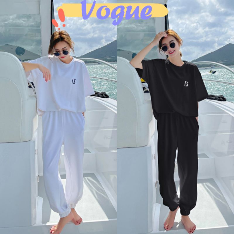 Vogue​ ​พร้อมส่ง​ ​เสื้อยืดแขนสั้น+กางเกงขายาว ขาวดำ ใส่สบายมีลาย13เก๋ๆ (DX-13) 07 -N