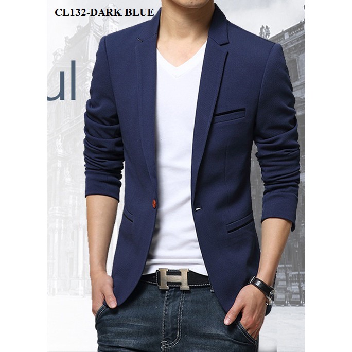 CL132 สไตล์เกาหลีสมาร์ทลําลองผู้ชาย Blazer Slim เสื้อสูทผู้ชาย Plus ขนาด Blazer Baju Lelaki อย่างเป็