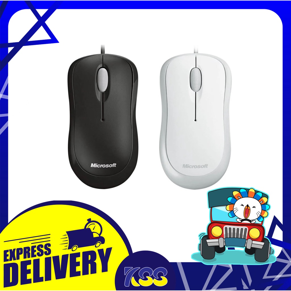 เมาส์ Microsoft Wired Mouse L2 Basic Optical Black/White รับประกัน 3 ปี