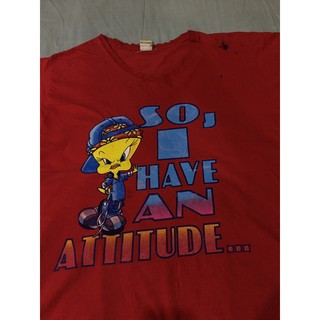 เสื้อยืดผ้าฝ้ายพิมพ์ลายแฟชั่นเสื้อการ์ตูนมือสอง VINTAGE 2001 TWEETY LOONEY TUNES Size 3XL มือ2