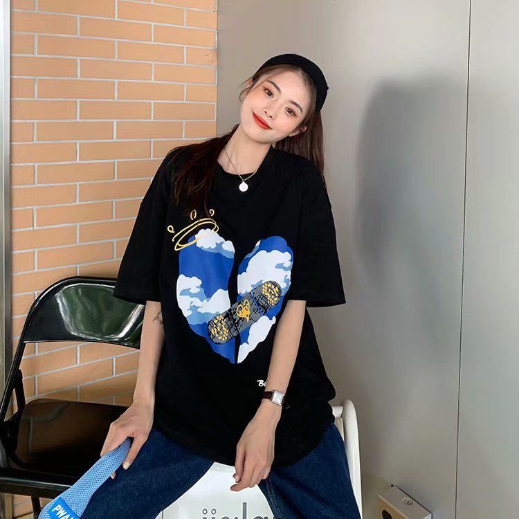 Heartbreak Print Design Sense Niche T-Shirt Women's Summer Short Sleeve Loose and Versatile Korean Chic Top #8