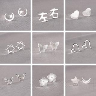 Random earrings s925 sterling silver pin small earrings female mini stars love butterfly clover leaf star moon earrings