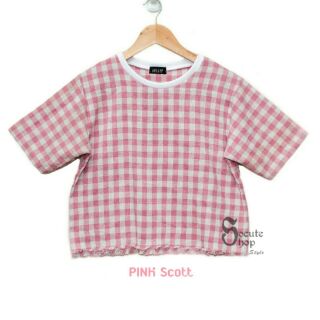 PINK💗 Scott Crop เสื้อน่ารักลายตารางชมพู