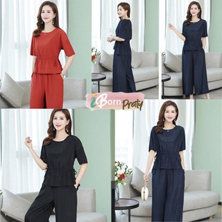 ชุดเข้าเซ็ท Silk เนื้อเงา เหมือนผ้าไหม ผ้าสแปนเด็กซ์ set 2 ชิ้น จั้มเอว ผ้าโปร่ง ใส่สบาย เนื้อเบา working woman suit
