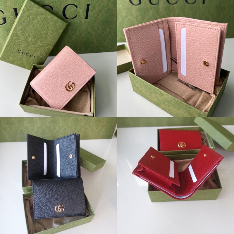 Gucci short wallet grained สีดำ สีแดง สีชมพู กระเป๋าสตางค์ กุชชี่ ใบ