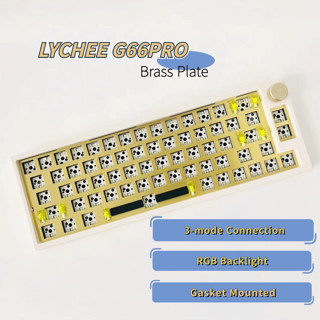 Lychee G66 G66pro รุ่นทอง hot-swappable RGB ไร้สายบลูทูธ/2.4g/type-c คีย์บอร์ดแบบมีสายแผ่นทองเหลืองปะเก็นติดตั้งคีย์บอร์ดแบบกลไก barebone ชุด wir