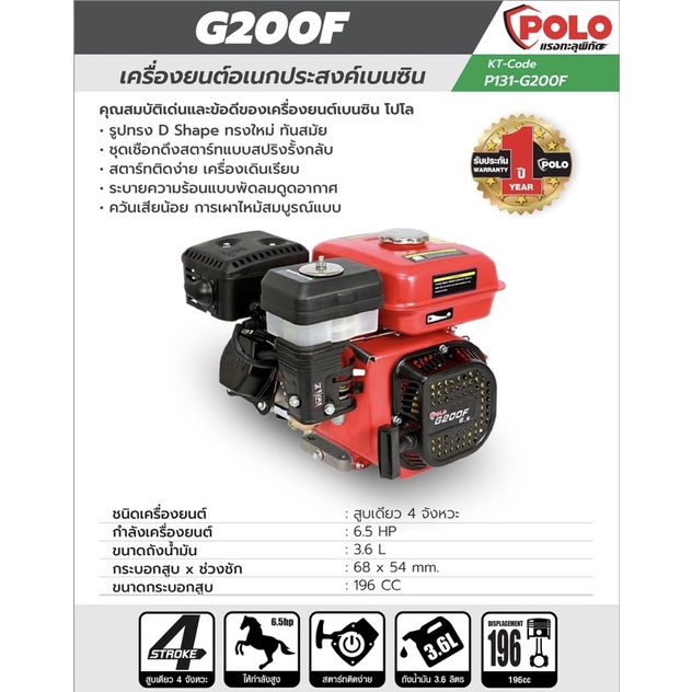 POLO เครื่องยนต์ 6.5 HP G200F