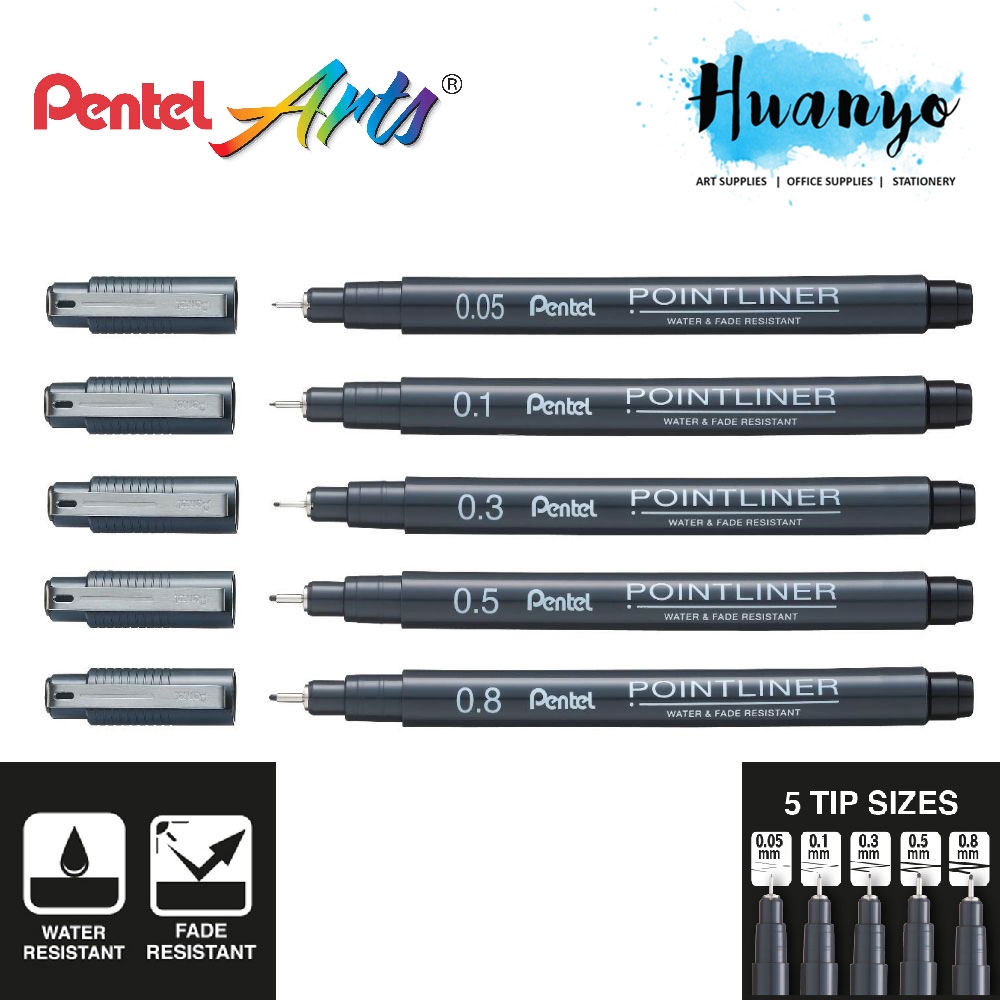 Pentel Pointliner S20P ปากการ่างการวาดภาพทางเทคนิค [ชุด 5 ชิ้น] (0.05/0.1/0.3/0.5/0.8MM)