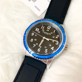 (ผ่อน0%) นาฬิกา 🦋Coach Mens🦋Rivington Watch Stainless Steel Rubber Strap🌿14602068 หน้าปัดสีน้ำเงิน 42 มม. สายซิลิโคนสีดำ